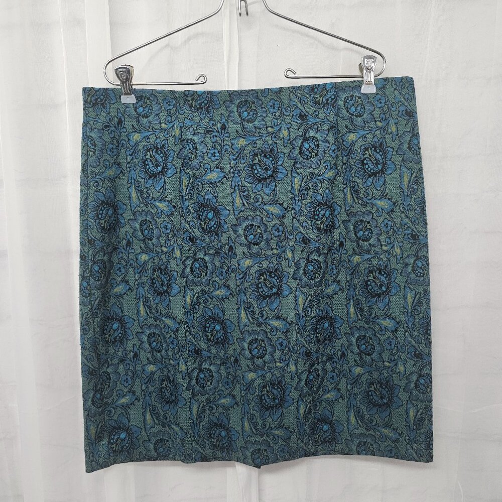 J. Jill Blue Floral Skirt Boho Goth Retro Festival Office L